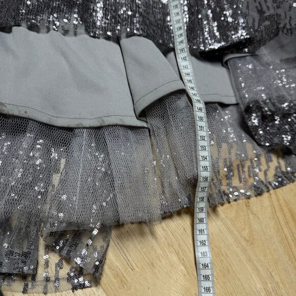 Mac Duggal Silver Jewel Encrusted Illusion Long Sleeve A Line Gown Size 18 *FLAW - Picture 10 of 12